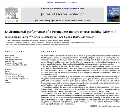 Environmental performance of a Portuguese mature cheese-making dairy mill