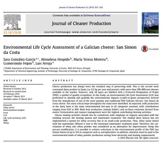 Environmental Life Cycle Assessment of a Galician cheese: San Simon da Costa