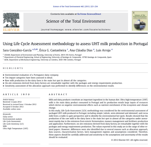 Using Life Cycle Assessment methodology to assess UHT milk production in Portugal
