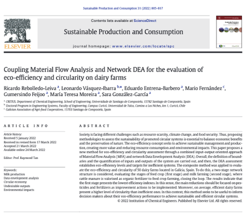 Coupling Material Flow Analysis and Network DEA for the evaluation of eco-efficiency and circularity on dairy farms