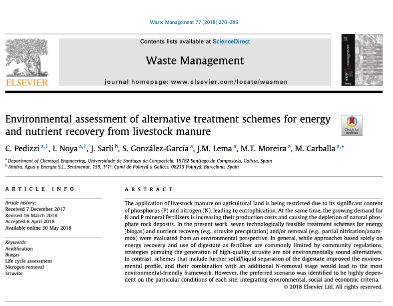 Environmental assessment of alternative treatment schemes for energy and nutrient recovery from livestock manure