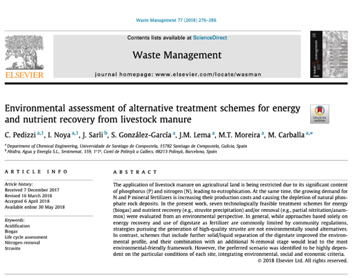 Environmental assessment of alternative treatment schemes for energy and nutrient recovery from livestock manure