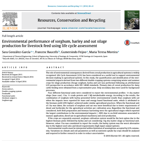 Environmental performance of sorghum, barley and oat silage production for livestock feed using life cycle assessment